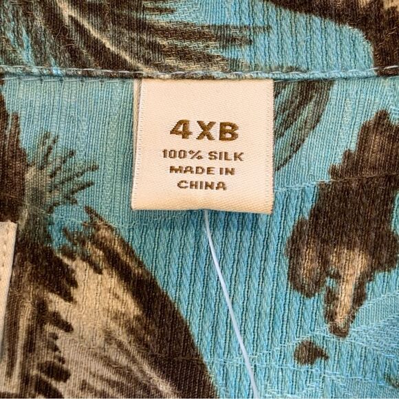 Caribbean Hawaiian Aloha Teal Blue Tiki Hut Button Down Silk Shirt Size 4XB - Picture 6 of 12